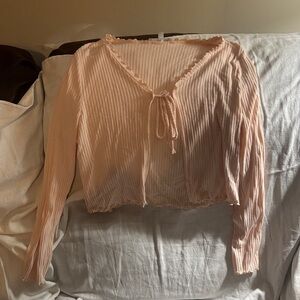 Gaze Blush Ribbed Tie-Front Cardigan